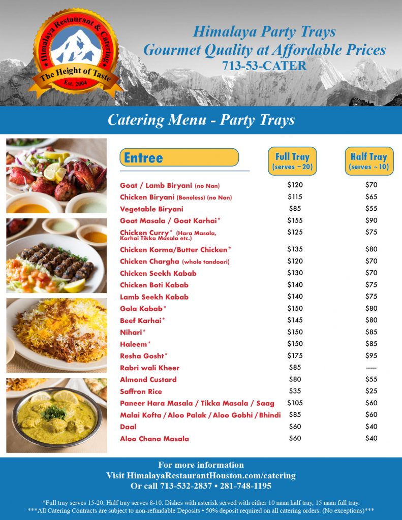 Party Catering Trays Himalaya Restaurant Houston, TX